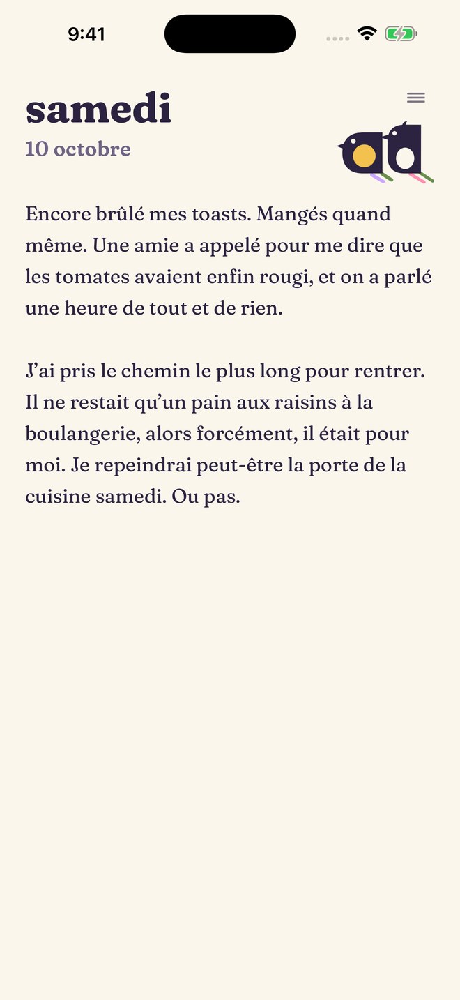 La page du jour dans Daymint, avec quelques lignes écrites.